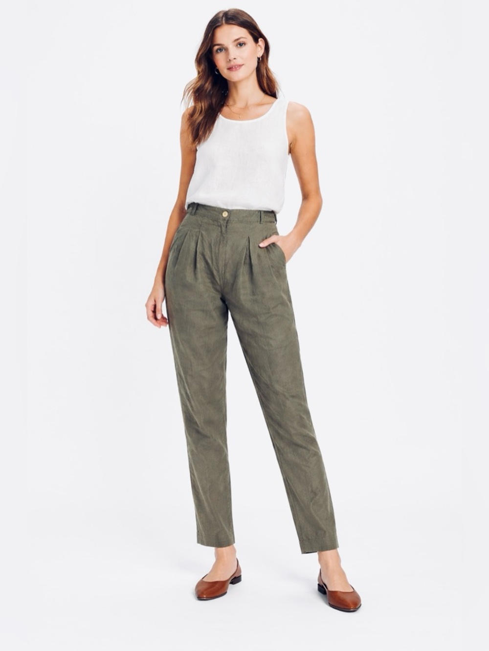 Lurdes Bergada Linen Blend Pants Tapered Leg Pleated high waist